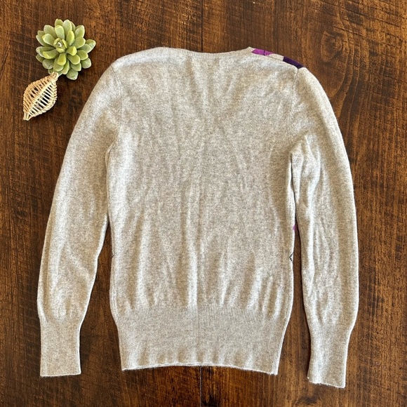 Apt. 9 | 100% Cashmere Tan & Purple Argyle Crewneck Sweater - Picture 3 of 5